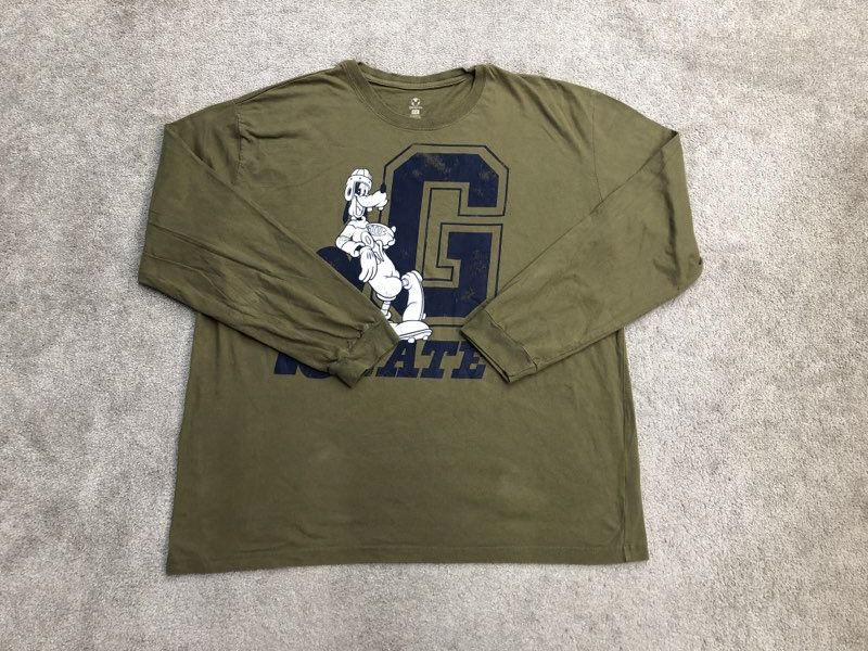 Disney Store T-shirt Men XXL Olive Green Long Sleeve Crew Neck Tee 100% Cotton