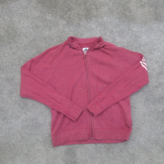 Adidas Womens Full Zip Up Sweater Long Sleeves 3 Striped Pink Size Medium
