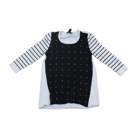 White House Black Market Womens Sweater Striped Polka Dot Black White Size XS