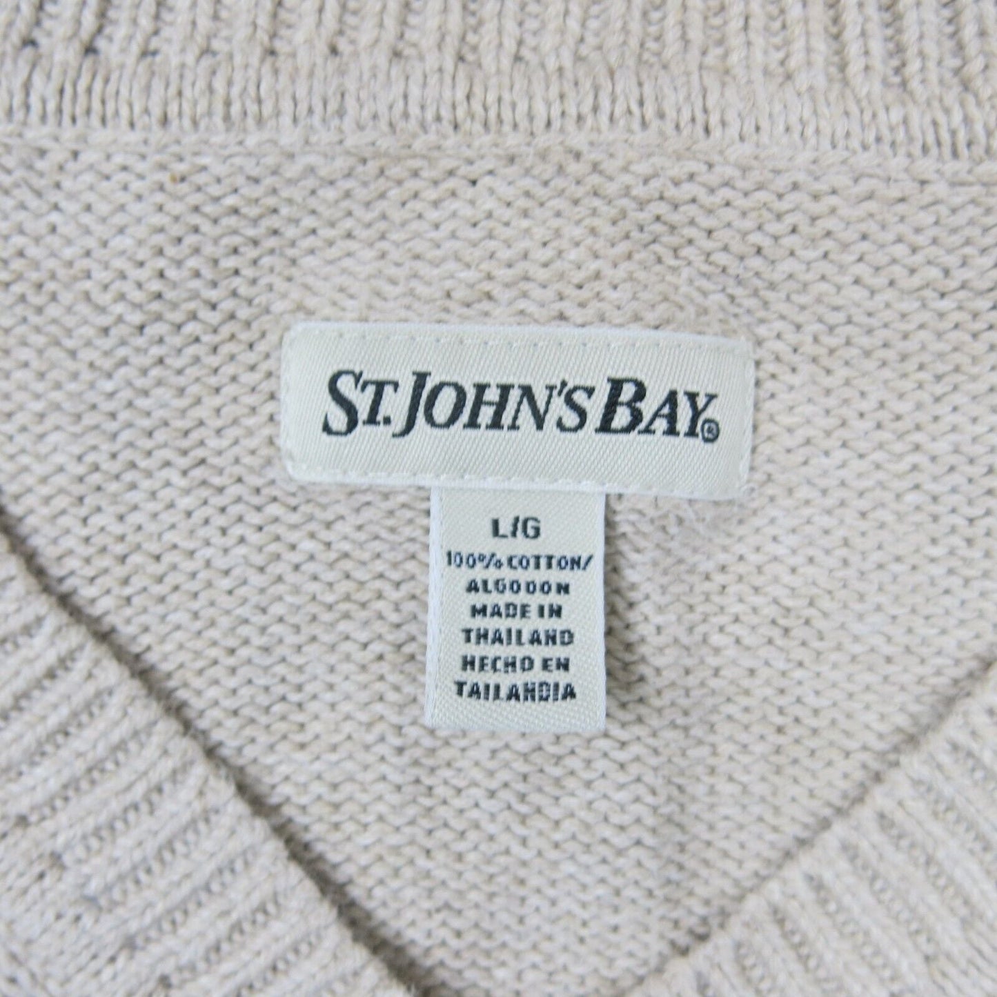 ST Johns Bay Womens Sweater Knitted 100%Cotton Pullover V Neck Beige Size Large