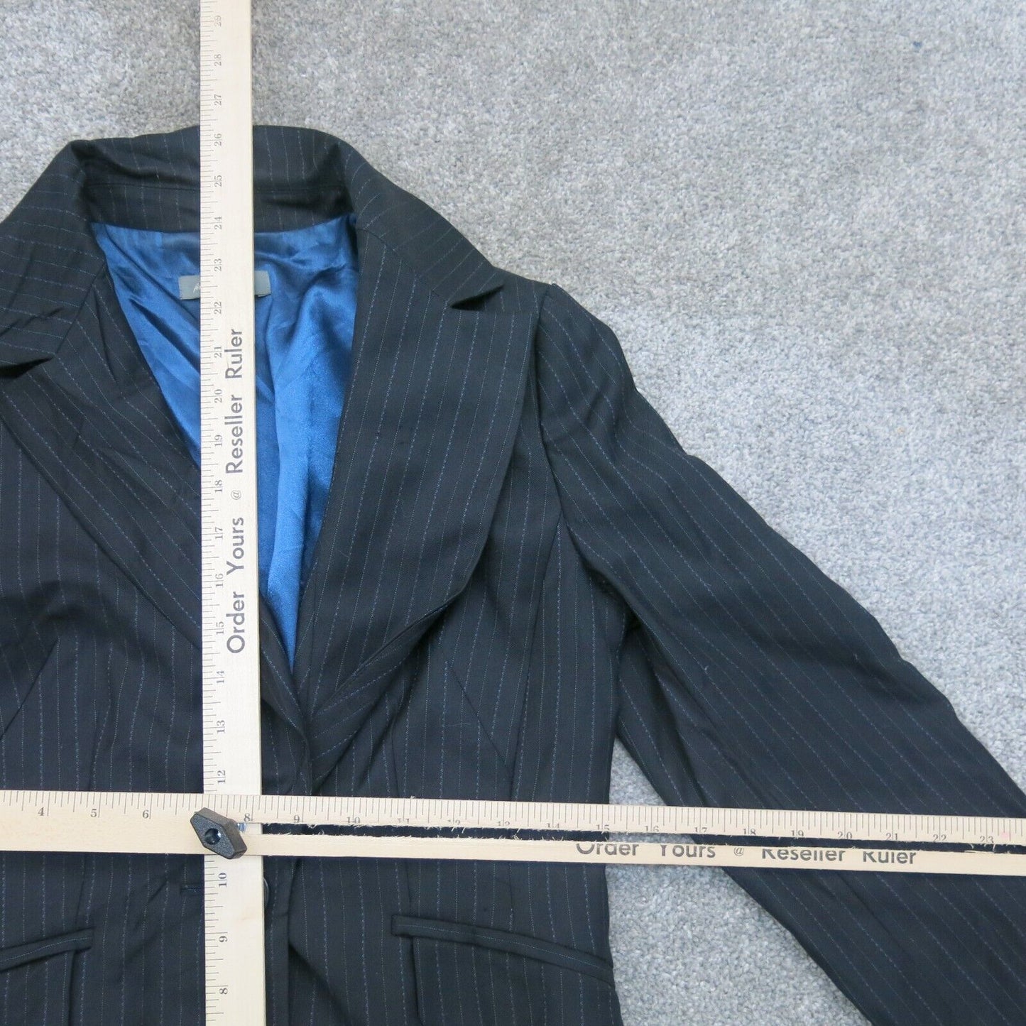 Ann Taylor Womens Pin Striped Blazer Coat Single Breasted Long Sleeve Black SZ 4