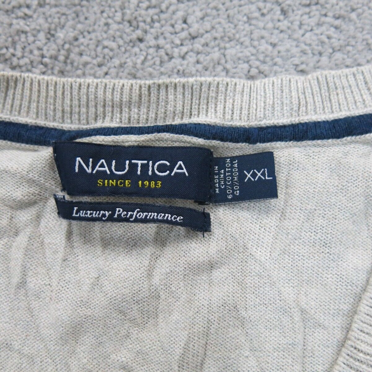 Nautica Womens Pullover Sweater Knitted V-Neck Long Sleeves Ivory Size XXL