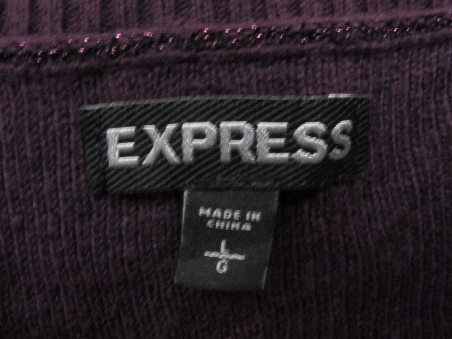 Express Womens Pullover Sweater Knitted Long Sleeves V Neck Dark Purple Size L