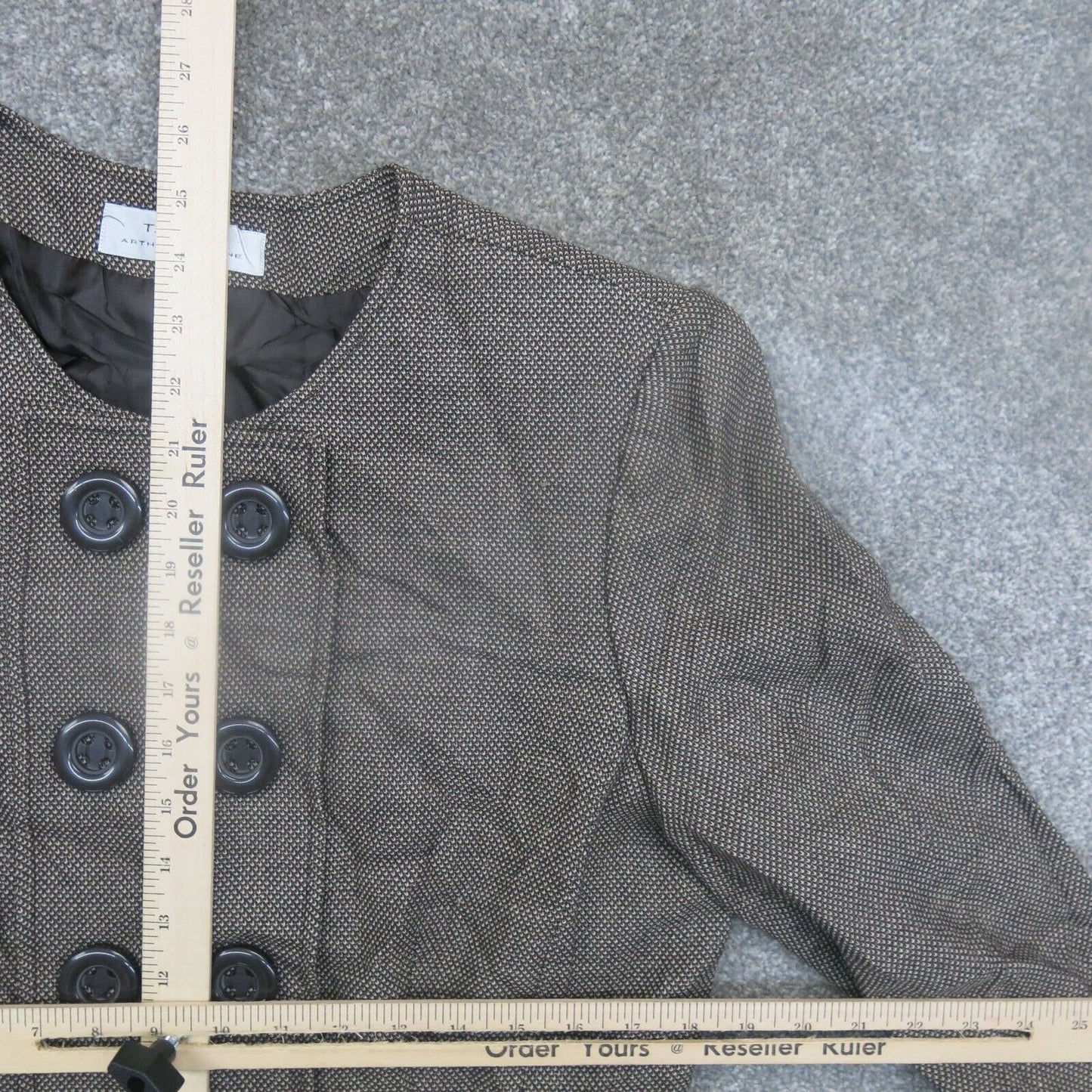 Tahari Womens Pea Coat Double Breasted Long Sleeves Round Neck Light Brown SZ 14