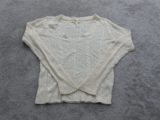 Aeropostale Women Pullover Sweater Knitted Long Sleeves V Neck Cream Size Small
