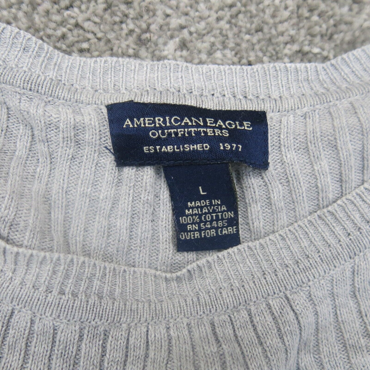 American Eagle Womens Pullover Knitted Sweater Long Sleeves Crew Neck White SZ L