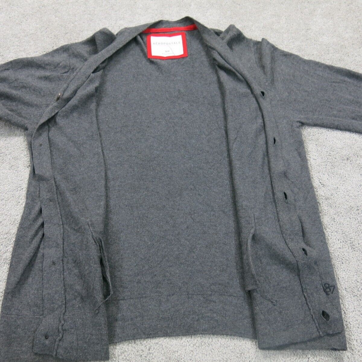 Aeropostale Women Cardigan Sweater Knitted Long Sleeves Dark Gray Size Medium