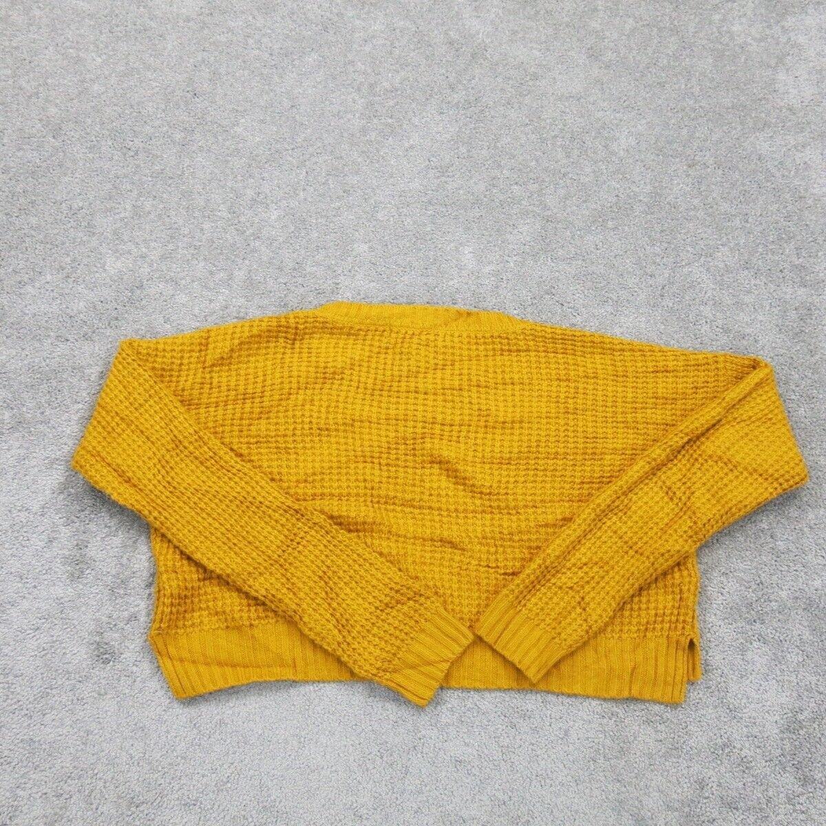 Forever 21 Womens Pullover Cropped Sweater Long Sleeve Crew Neck Yellow Medium