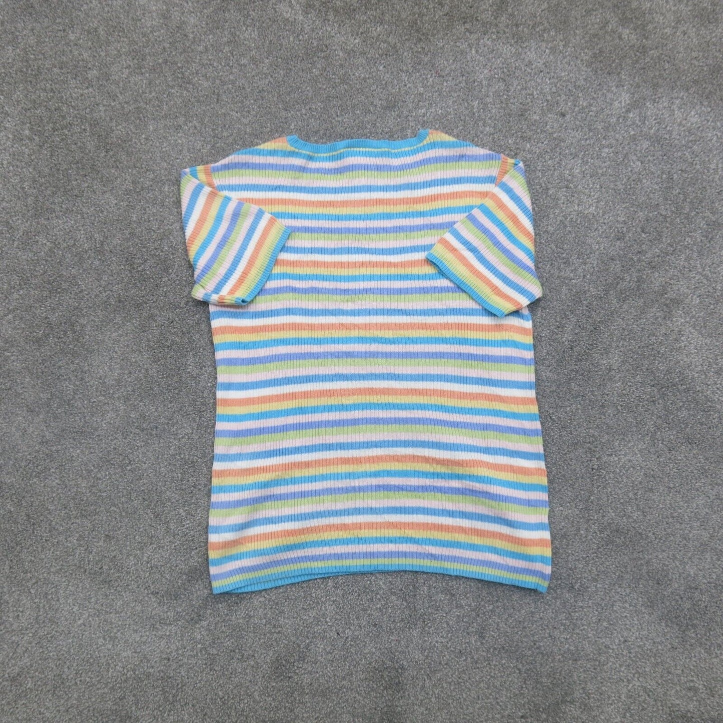 Talbots Petite Womens Pullover Sweater Striped Short Sleeves Blue White Size P