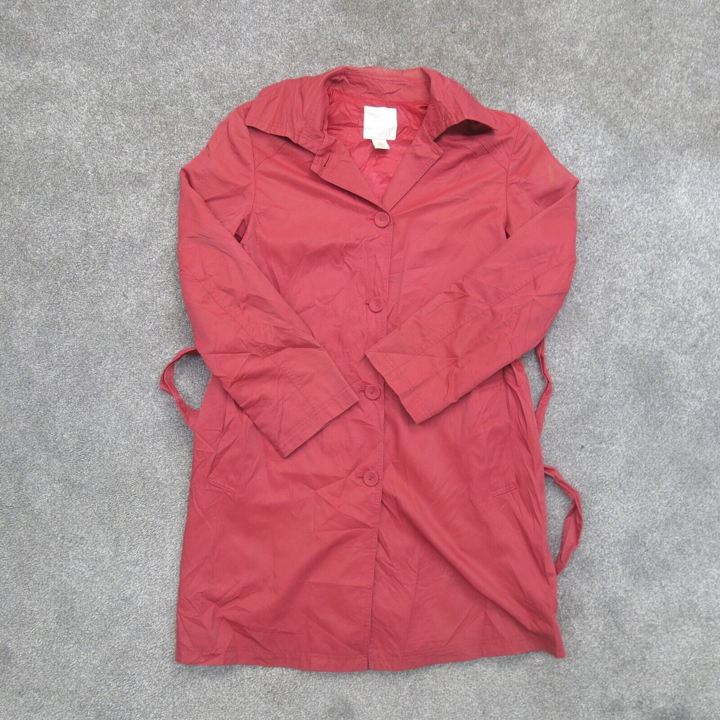 J. Jill Womens Trench Coat Long Sleeves Pockets Tie Waist Cotton Pink Size Small