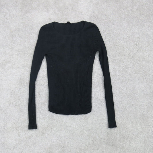 Ann Taylor Womens Sweater Knitted Pullover Long Sleeves Crew Neck Black Size XS