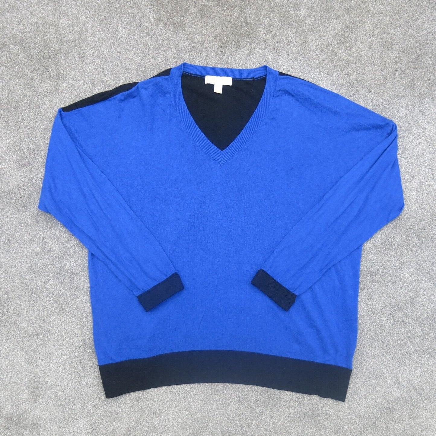 Michael Kors Men Pullover Sweater Knitted Long Sleeves V Neck Blue Black Size 2X