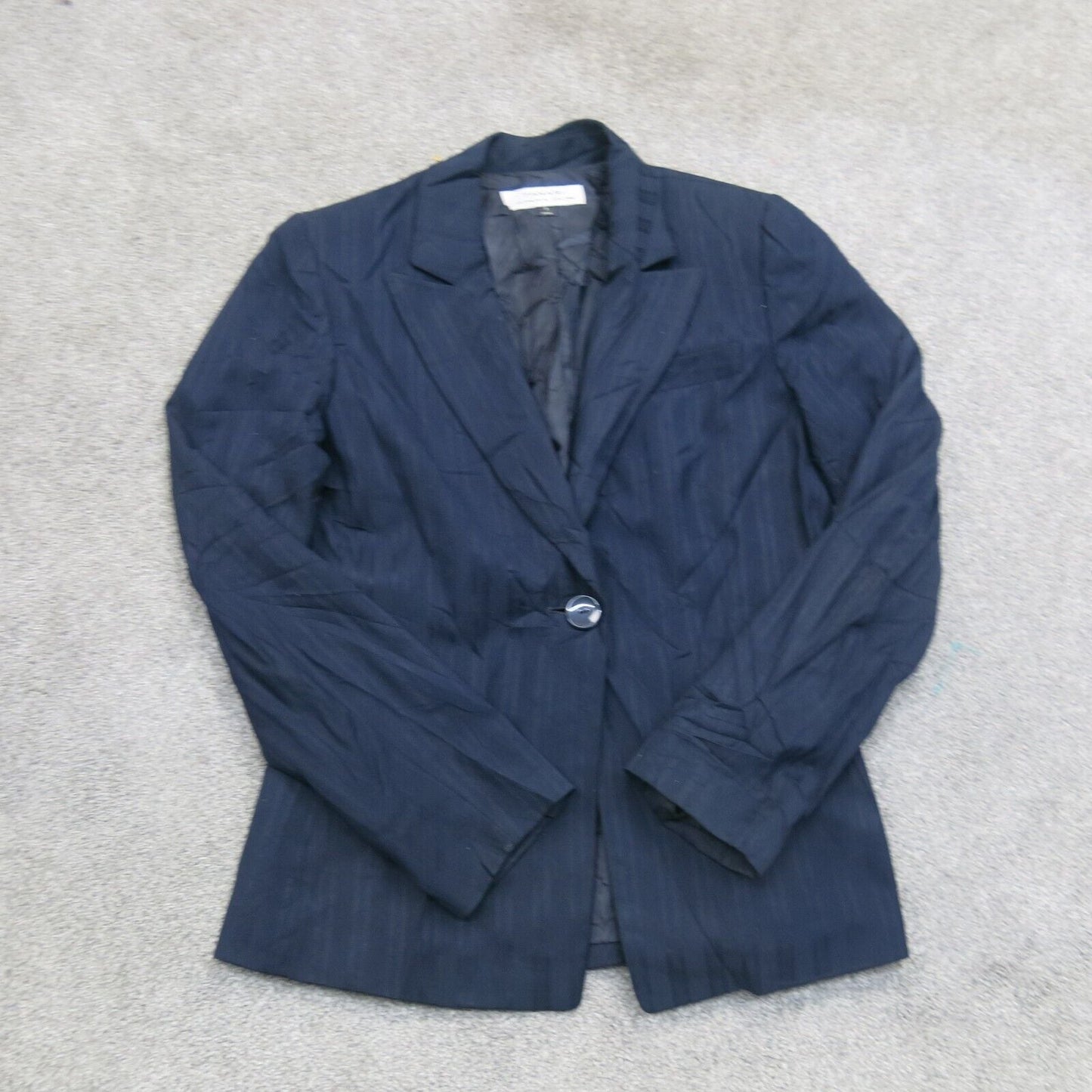 Tahari Womens Blazer Coat Long Sleeves Single Breasted Pockets Navy Blue Size 8