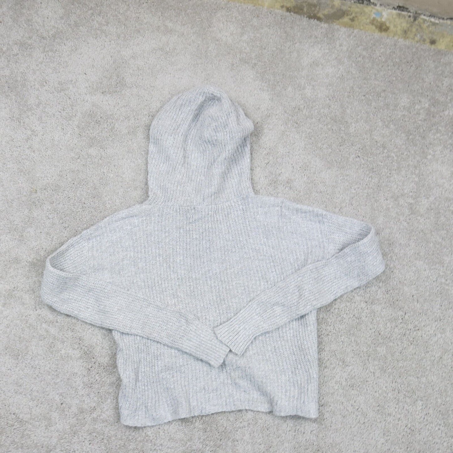 American Eagle Womens Cropped Sweater Hooded Long Sleeves Light Gray Size XXS