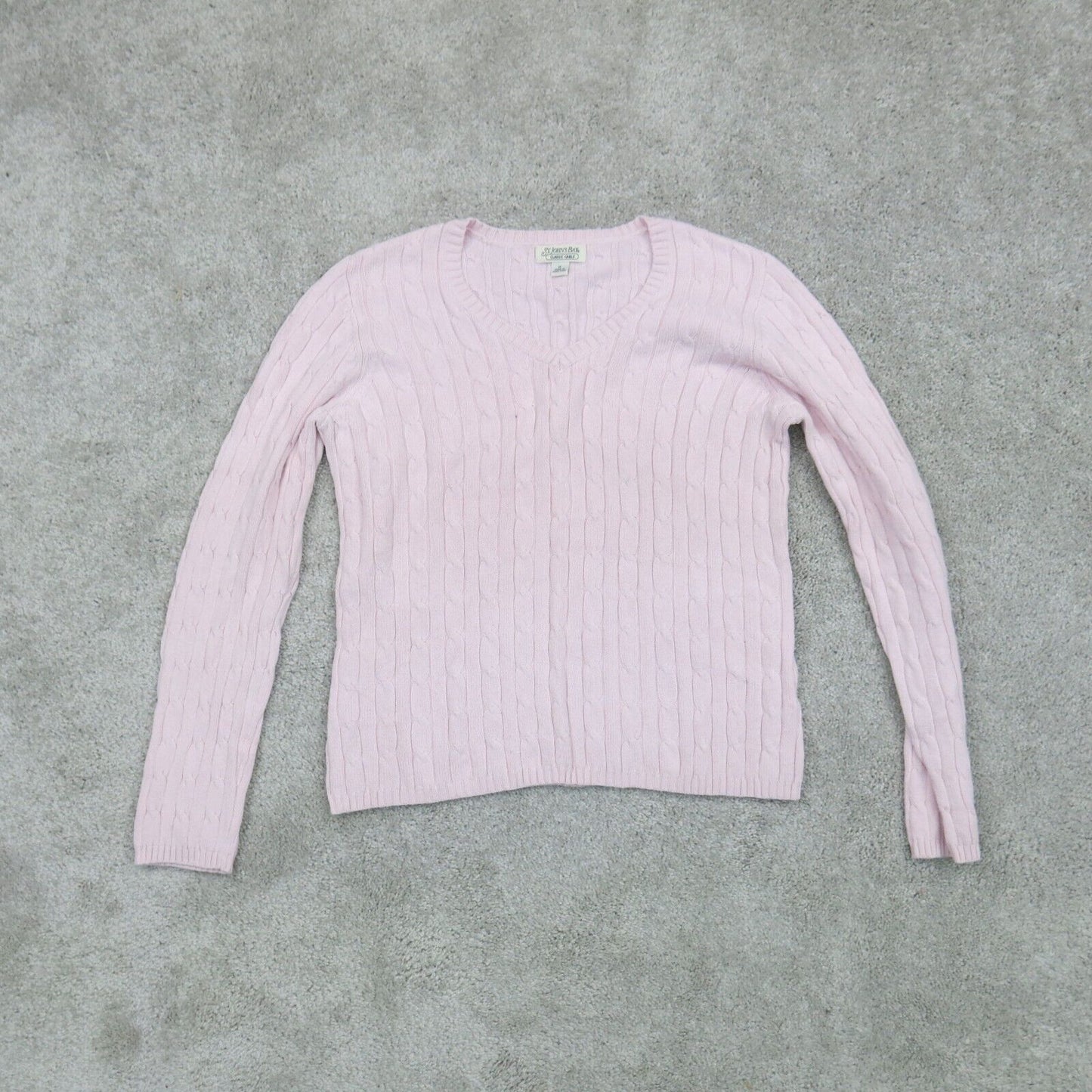 ST Johns Bay Womens Sweater Cable Knitted Pullover V Neck Light Pink Size Medium