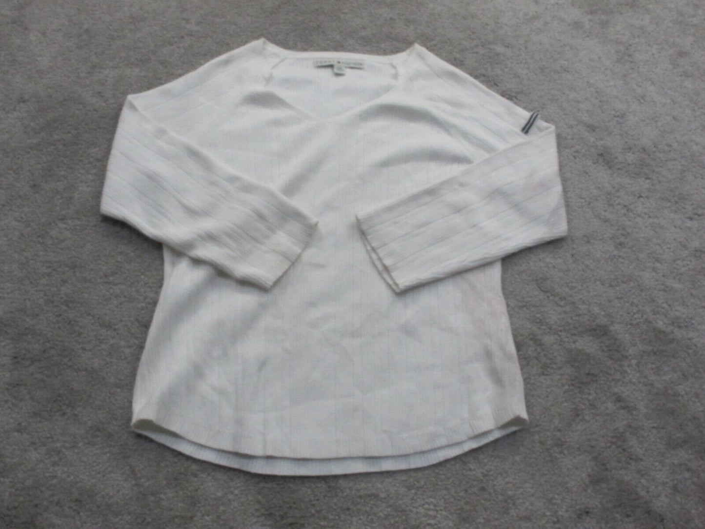 Tommy Hilfiger Womens Pullover Sweater V Neck Long Sleeve Logo White Size Large