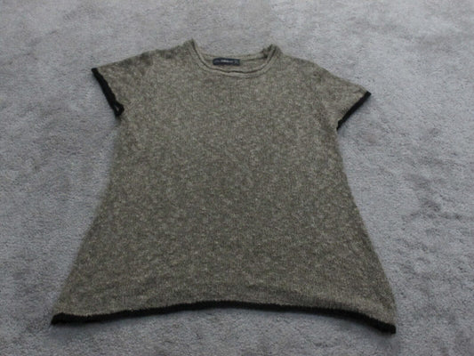 Zara Basic Womens Pullover Sweater Knitted Crew Neck Cap Sleeves Gray Size Small