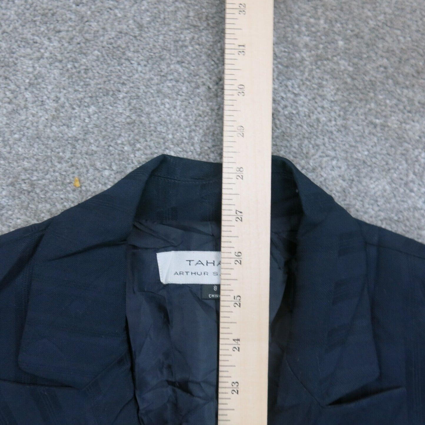 Tahari Womens Blazer Coat Long Sleeves Single Breasted Pockets Navy Blue Size 8