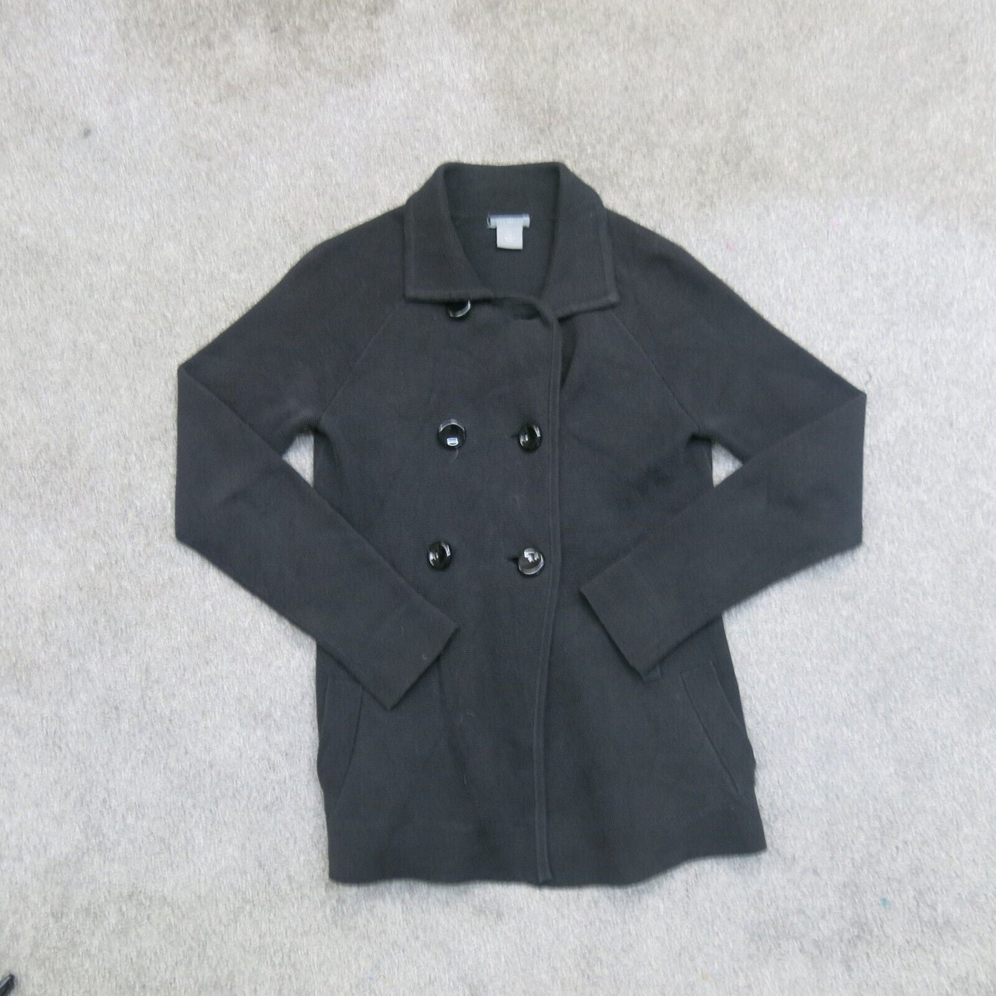 Ann Taylor Womens Pea Coat Knitted Double Breasted Long Sleeves Black Size XS