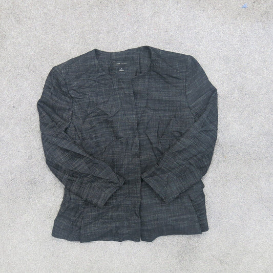 Ann Taylor Womens Basic Tweed Jacket Open Front 3/4 Sleeves Black Size 6