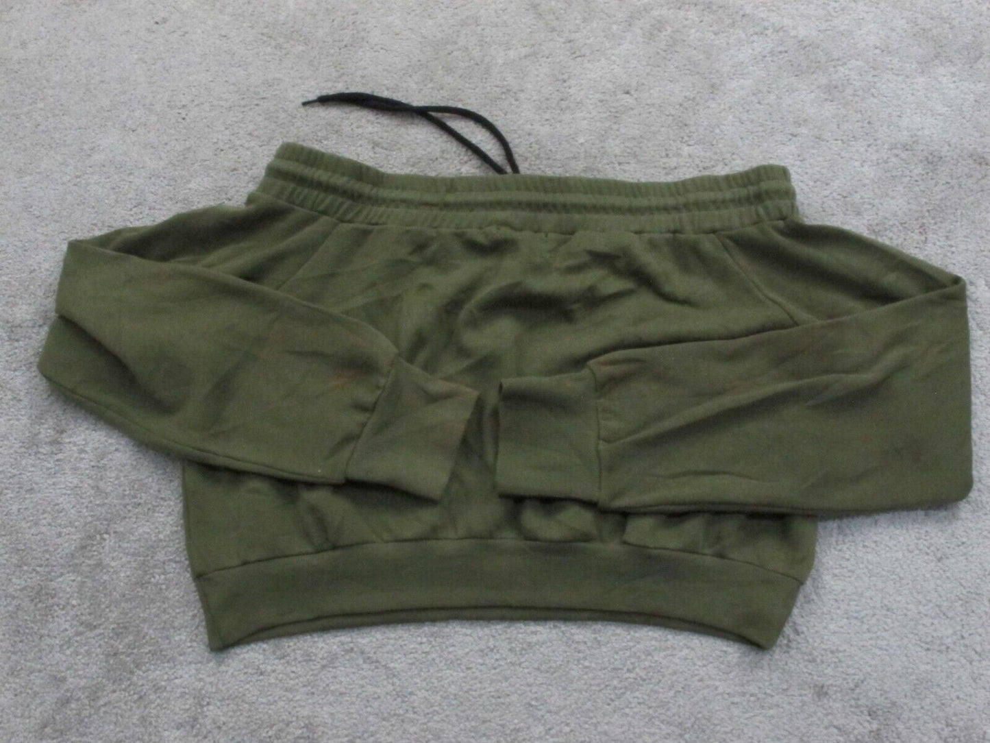 Forever 21 Womens Crop Top Long Sleeves Cold Shoulder Olive Green Size Large