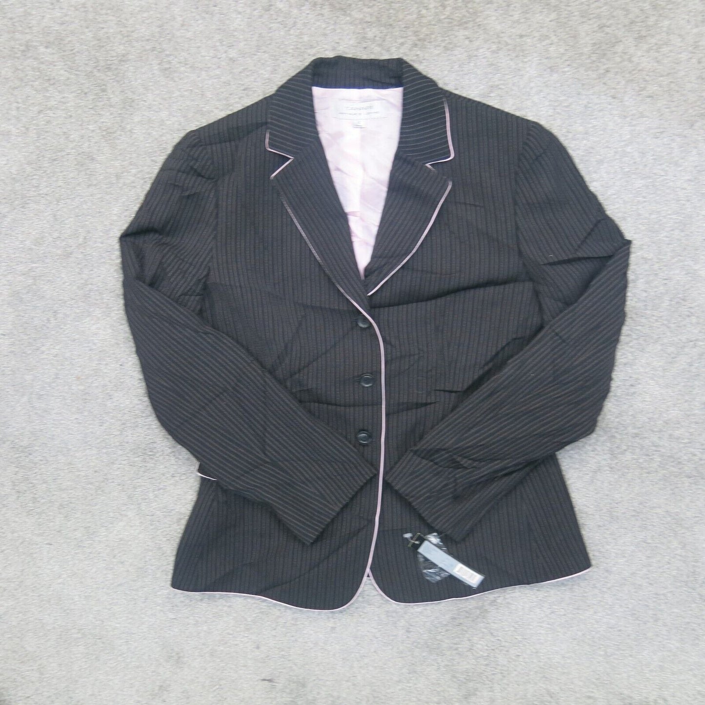 Tahari Womens Blazer Coat Single Breasted Long Sleeves Pin Striped Black Size 10