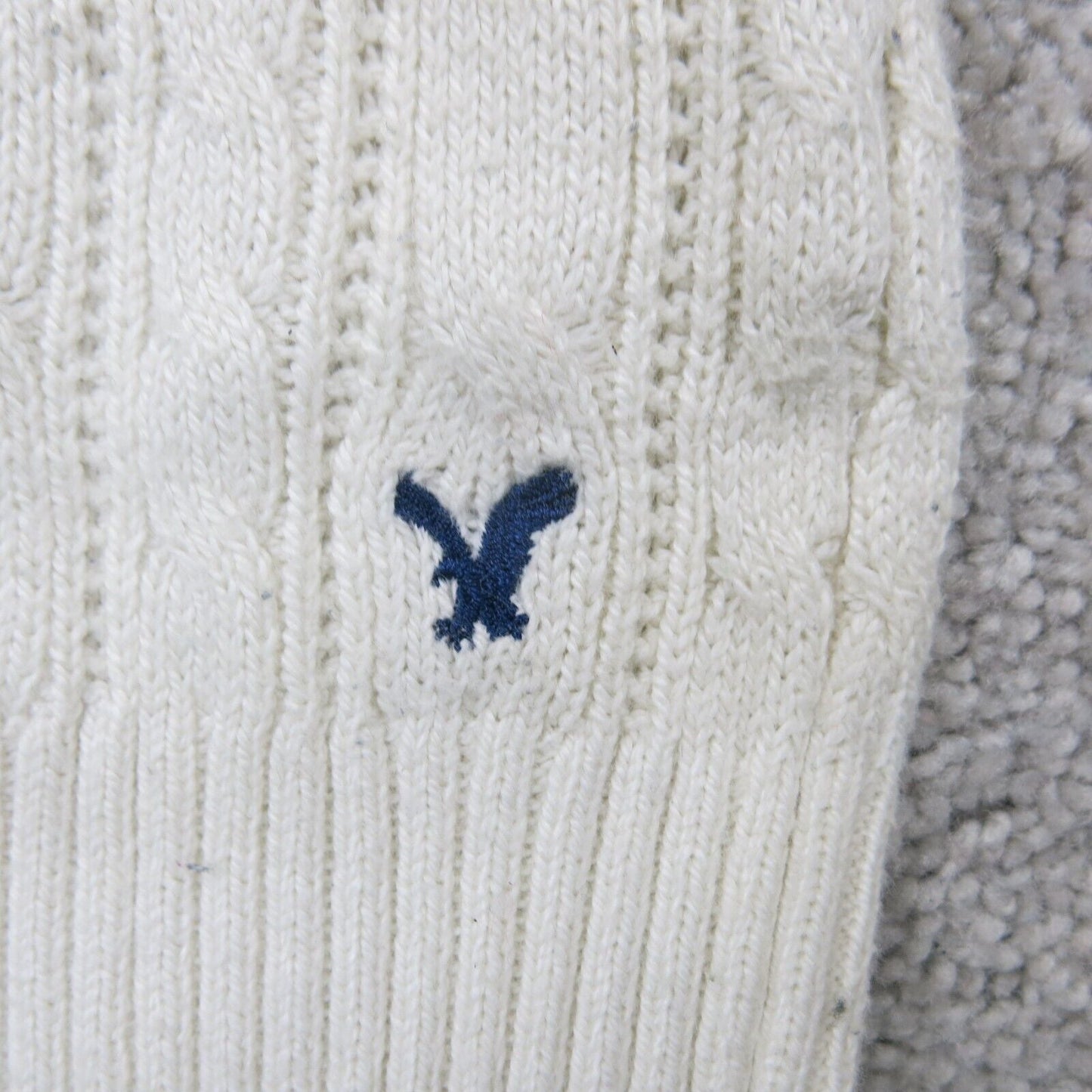 American Eagle Womens Fitted Sweater Knitted Long Sleeves Logo White Size Medium