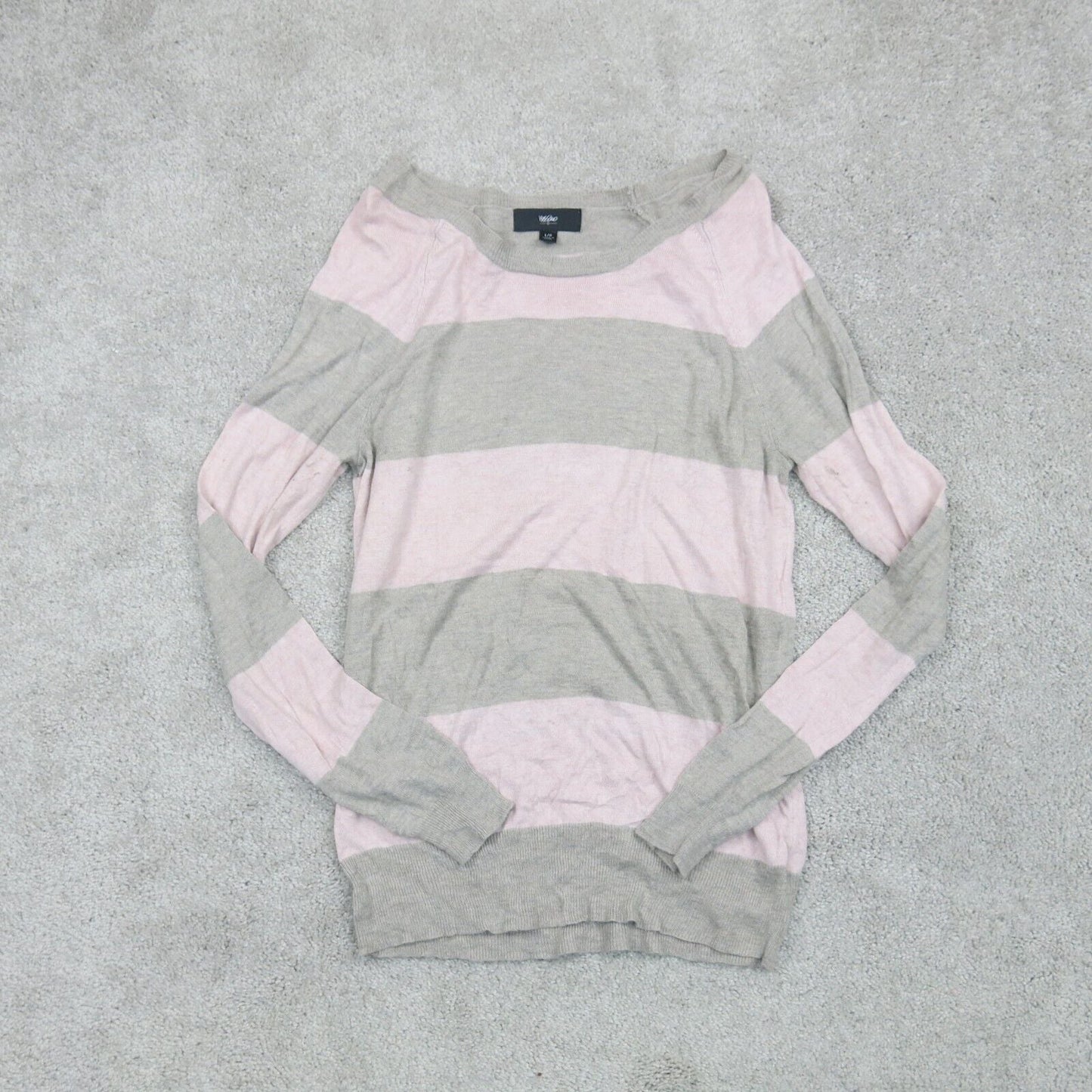 Mossimo Womens Pullover Sweater Knitted Long Sleeve Striped Gray Pink Size Large