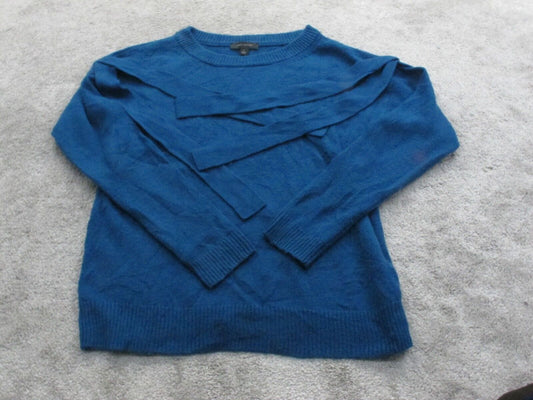 ANN Taylor Women Pullover Sweater Knitted Long Sleeve Crew Neck Blue Size Medium