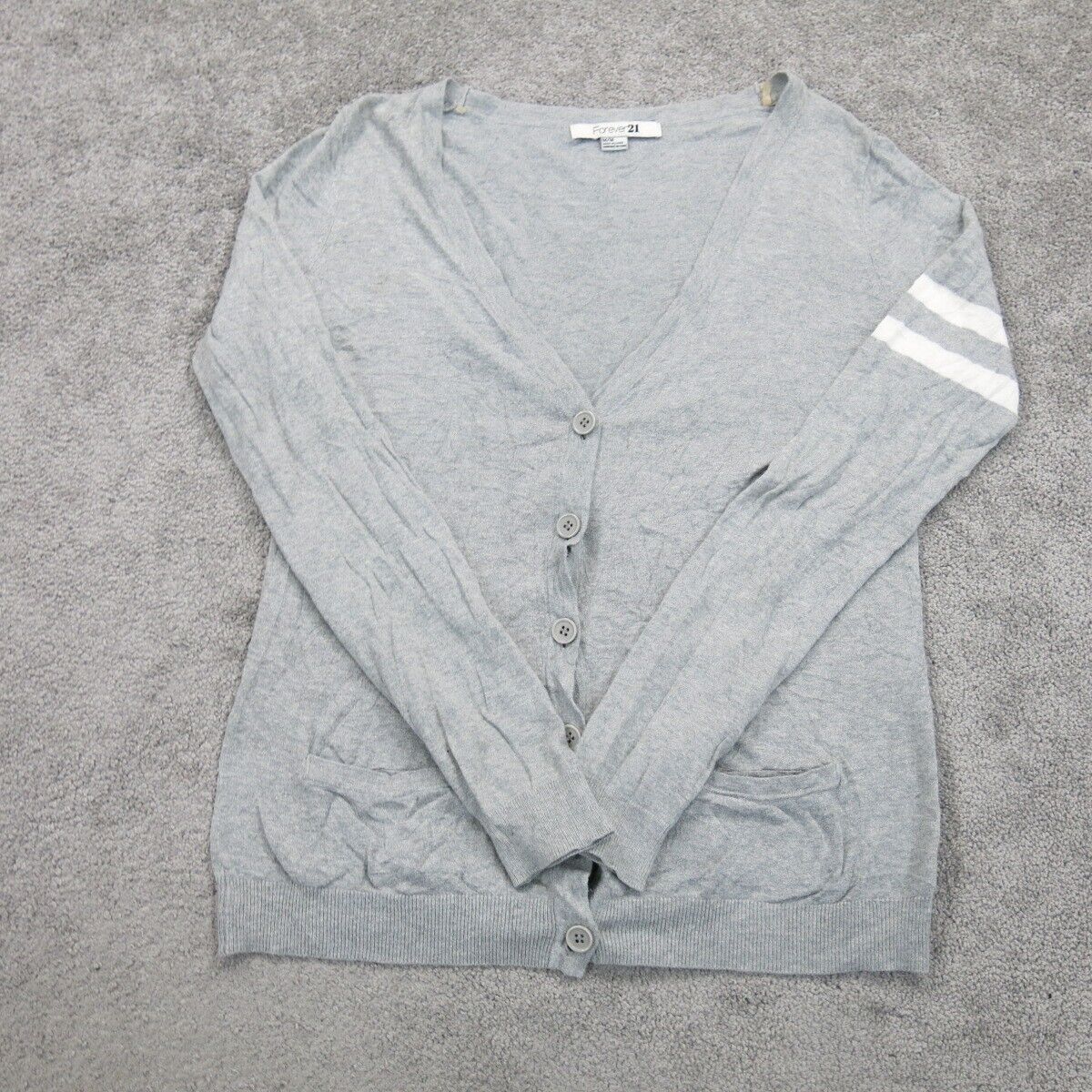 Forever 21 Womens Knitted Cardigan Sweater Button Long Sleeves Gray Size Medium