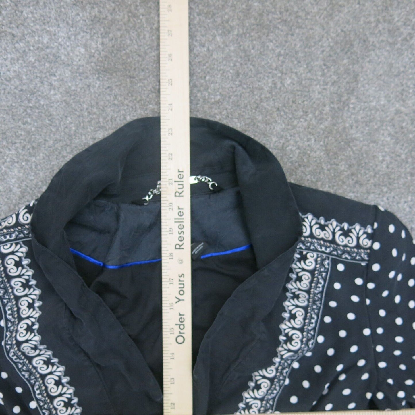 White House Black Market Womens Blazer Jacket Polka Dot Long Sleeves Black SZ 8