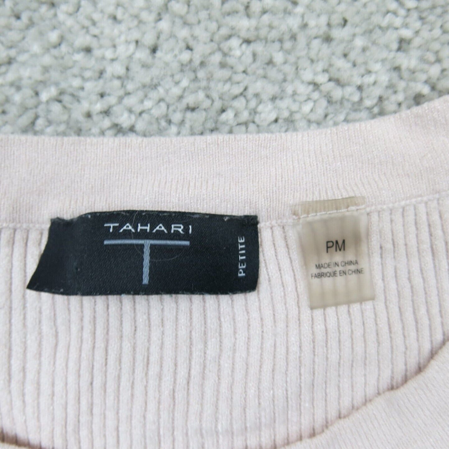 Tahari Womens Sweater Knitted Pullover 1/4 Sleeves Crew Neck Light Pink Size PM