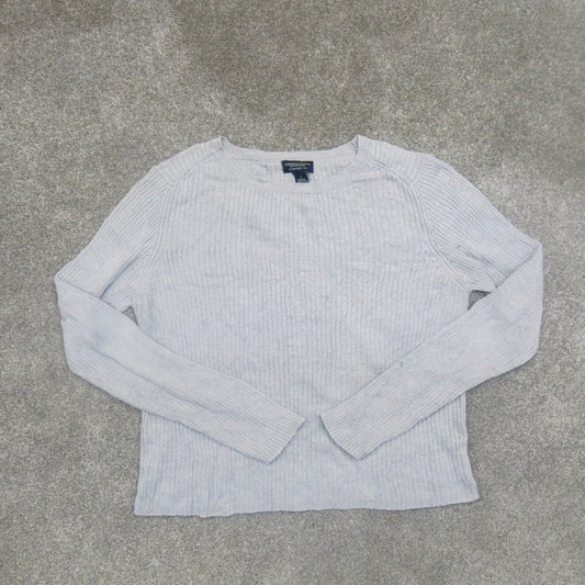 American Eagle Womens Pullover Knitted Sweater Long Sleeves Crew Neck White SZ L