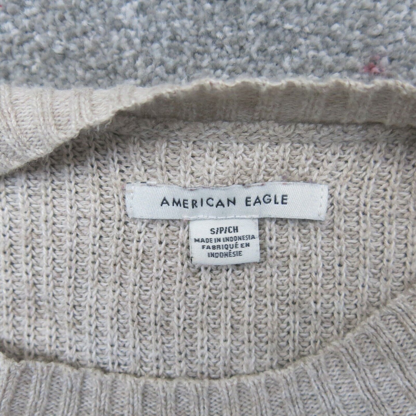 American Eagle Womens Pullover Knitted Sweater Long Sleeves Ivory Size Small