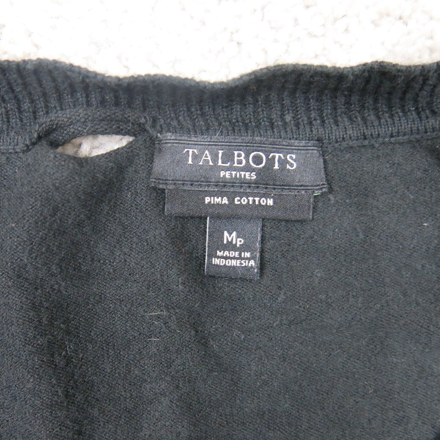 Talbots Womens Cardigan Sweater Pima Cotton 3/4 Sleeves Black Size Medium P