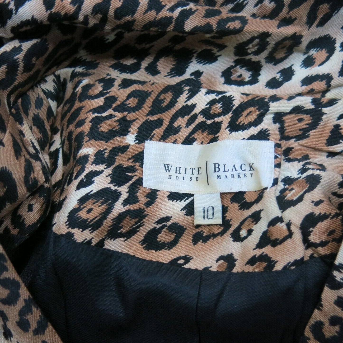 White House Black Market Women Blazer Coat Leopard Print 3/4 Sleeves Brown SZ 10