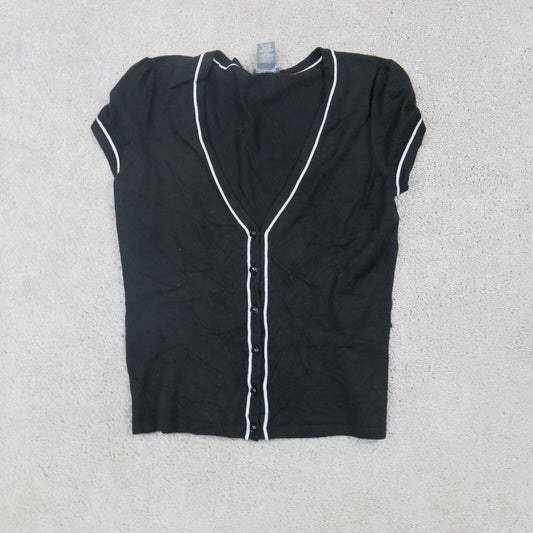 Ann Taylor Womens Vest Cardigan Sweater Front Button Sleeveless Black Size Small