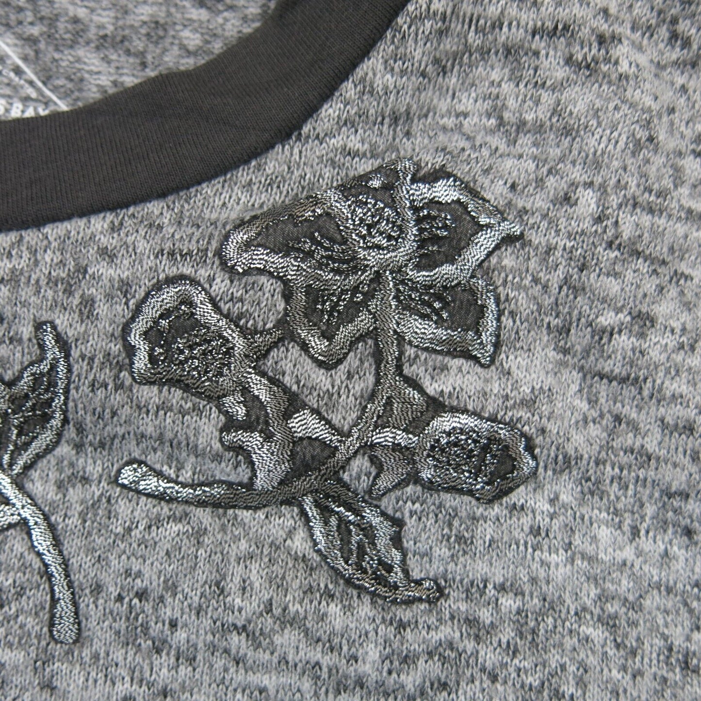 St Johns Bay Womens Sweater Knitted Long Sleeve Embroidered Gray Size X Large