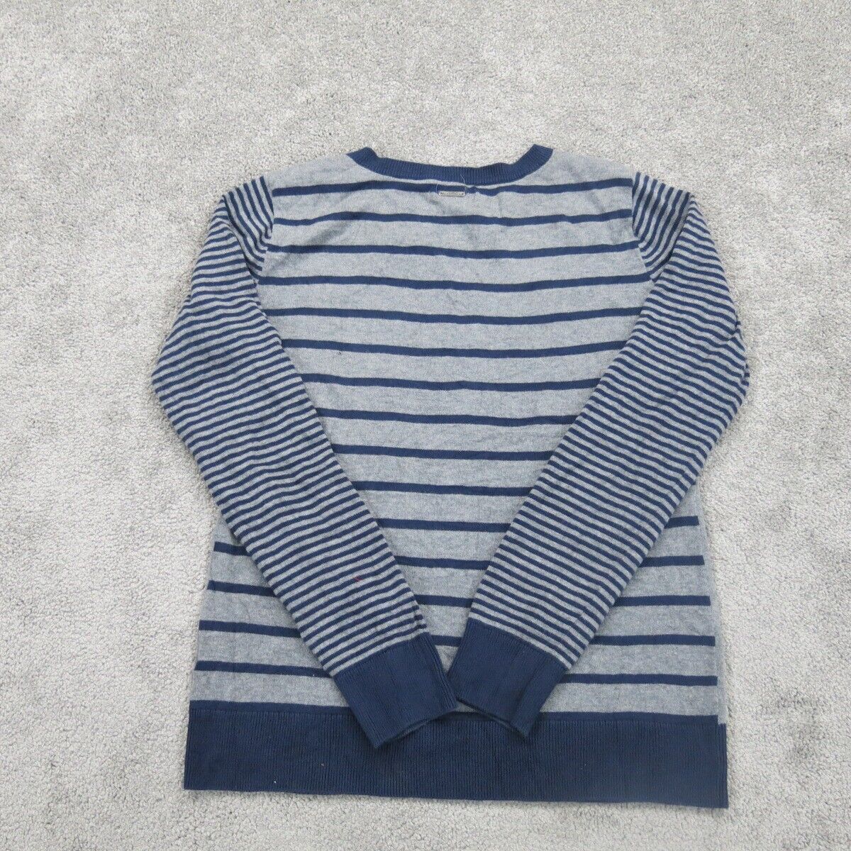 Nautica Womens Pullover Sweater Striped Long Sleeve Round Neck Gray Blue SZ S