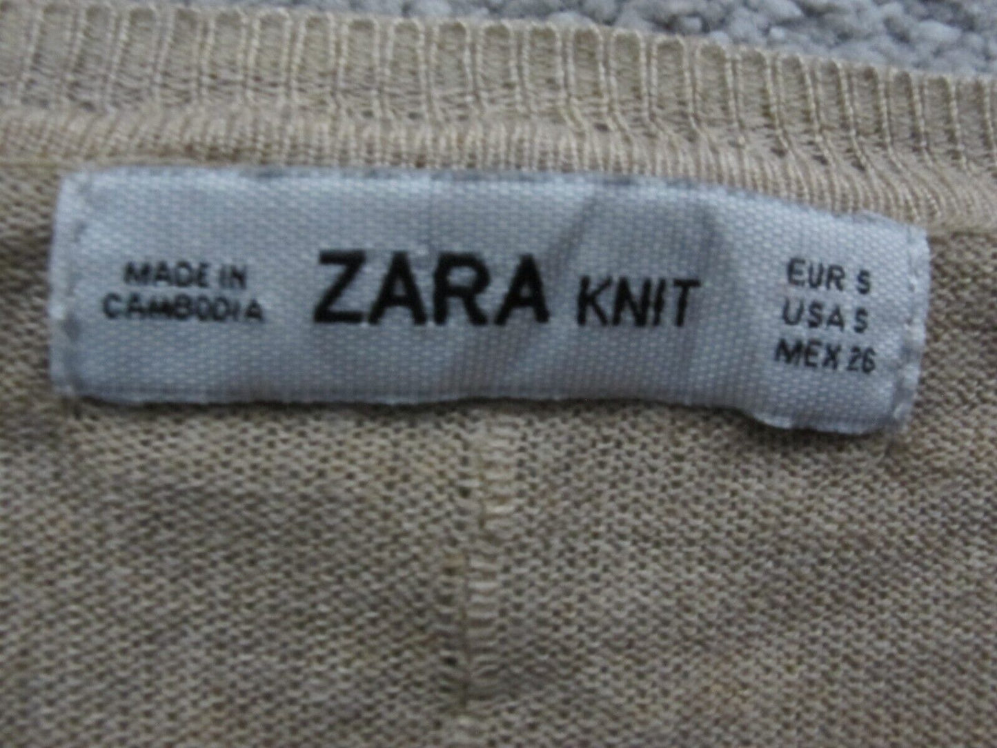 Zara Knit Womens Pullover Sweater Knitted Boat Neck Long Sleeves Beige SZ Small