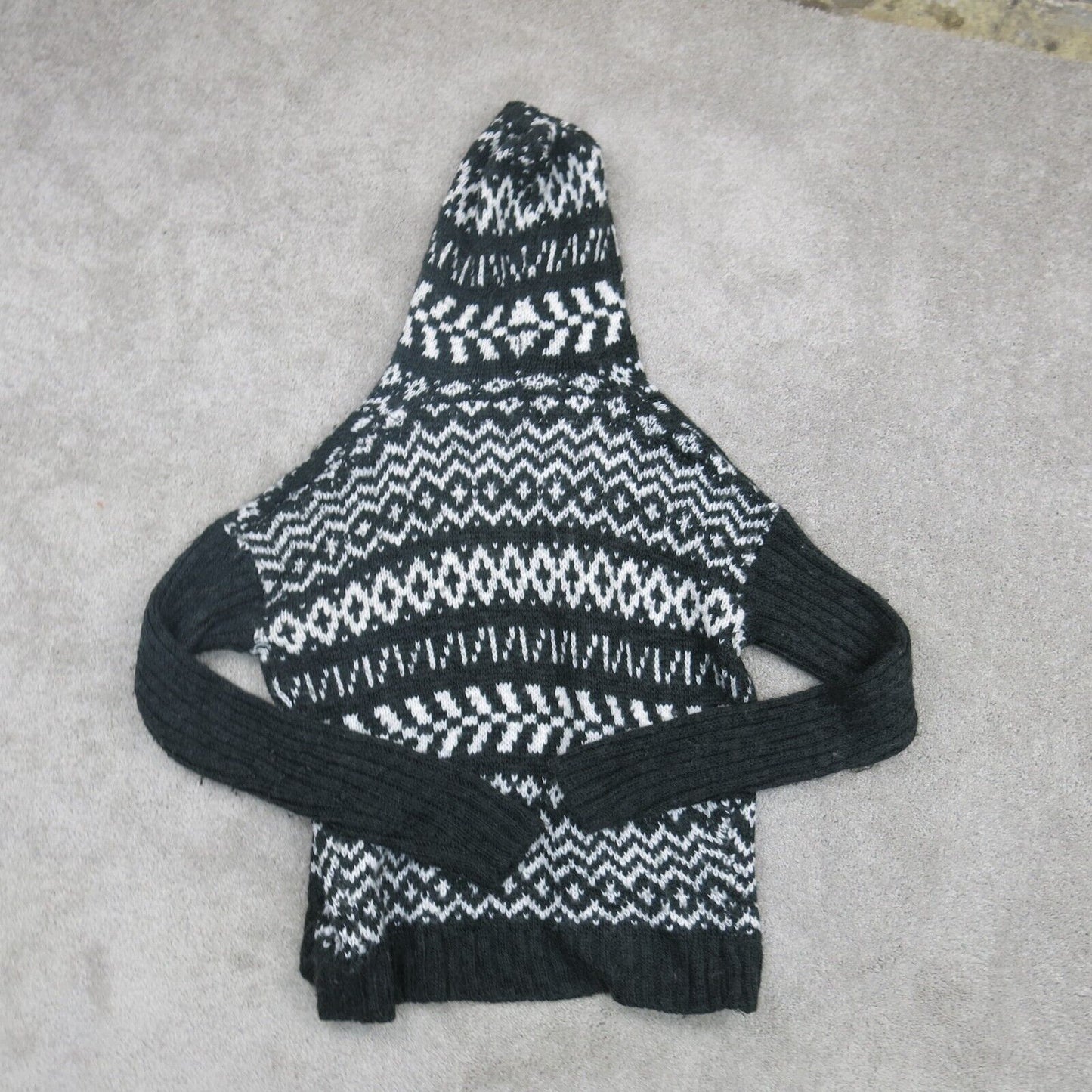 Aeropostale Womens Cardigan Sweater Hooded Long Sleeve Black White Size X Large