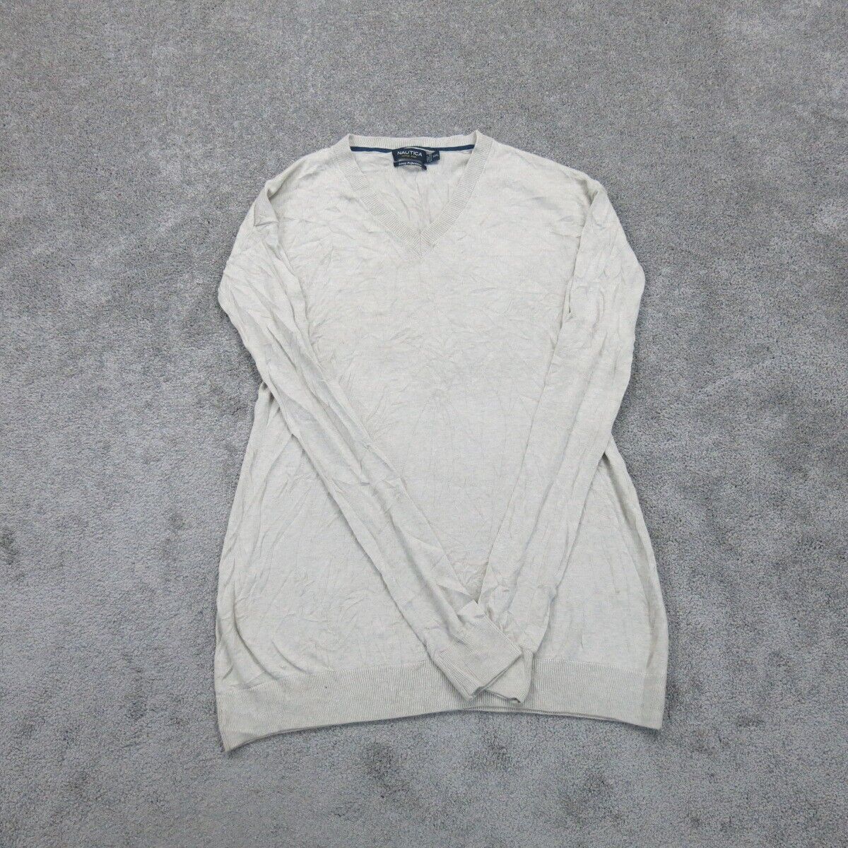 Nautica Womens Pullover Sweater Knitted V-Neck Long Sleeves Ivory Size XXL