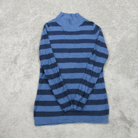 Ann Taylor Women Pullover Knitted Sweater Striped Long Sleeves Blue Size X Small