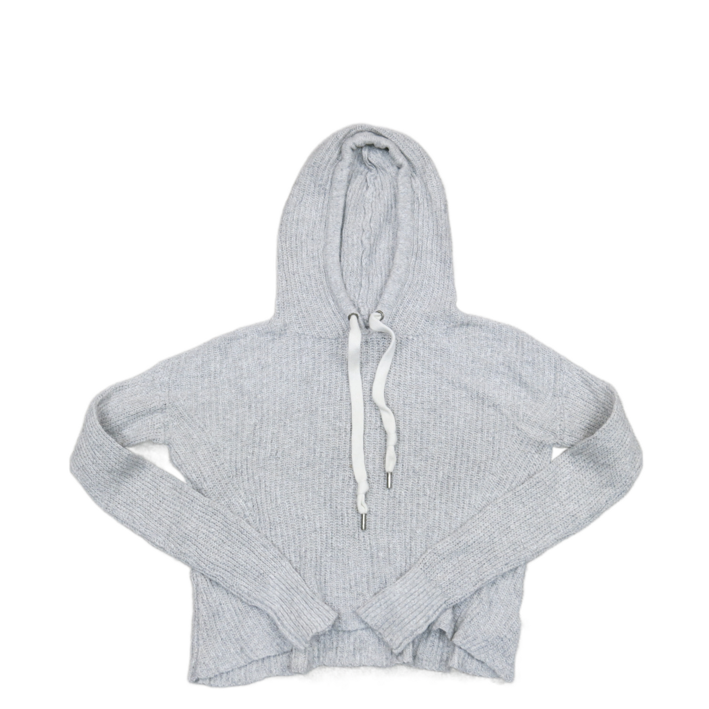 American Eagle Womens Cropped Sweater Hooded Long Sleeves Light Gray Size XXS