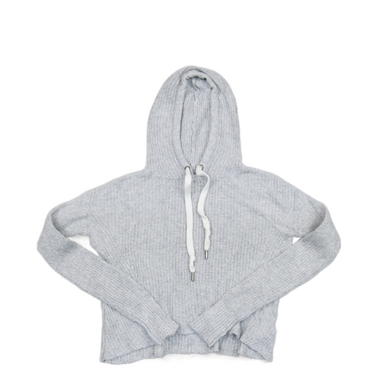 American Eagle Womens Cropped Sweater Hooded Long Sleeves Light Gray Size XXS