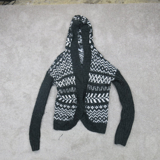 Aeropostale Womens Cardigan Sweater Hooded Long Sleeve Black White Size X Large