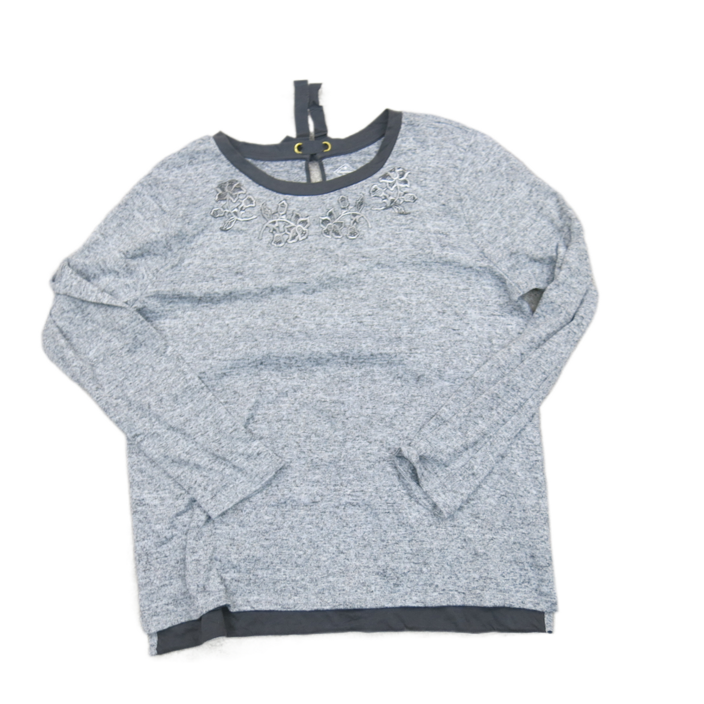 St Johns Bay Womens Sweater Knitted Long Sleeve Embroidered Gray Size X Large
