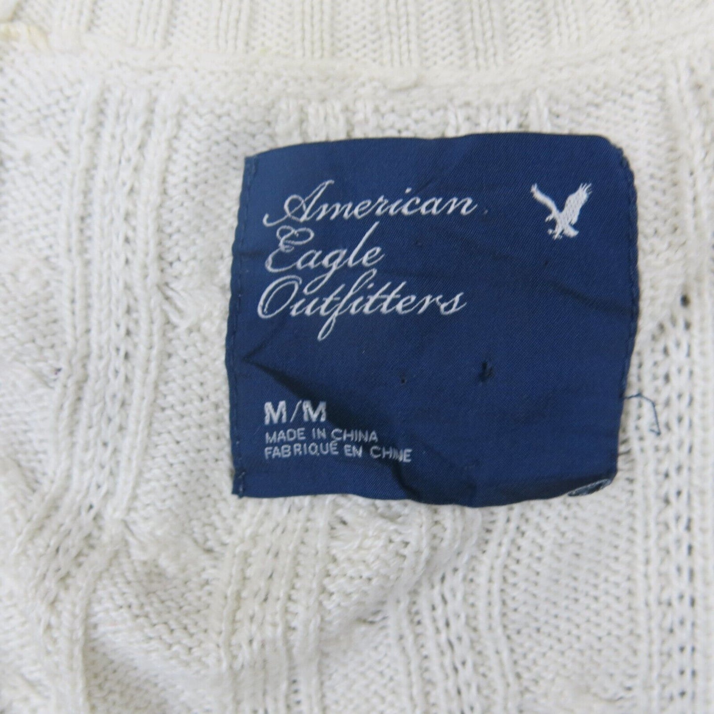 American Eagle Womens Fitted Sweater Knitted Long Sleeves Logo White Size Medium