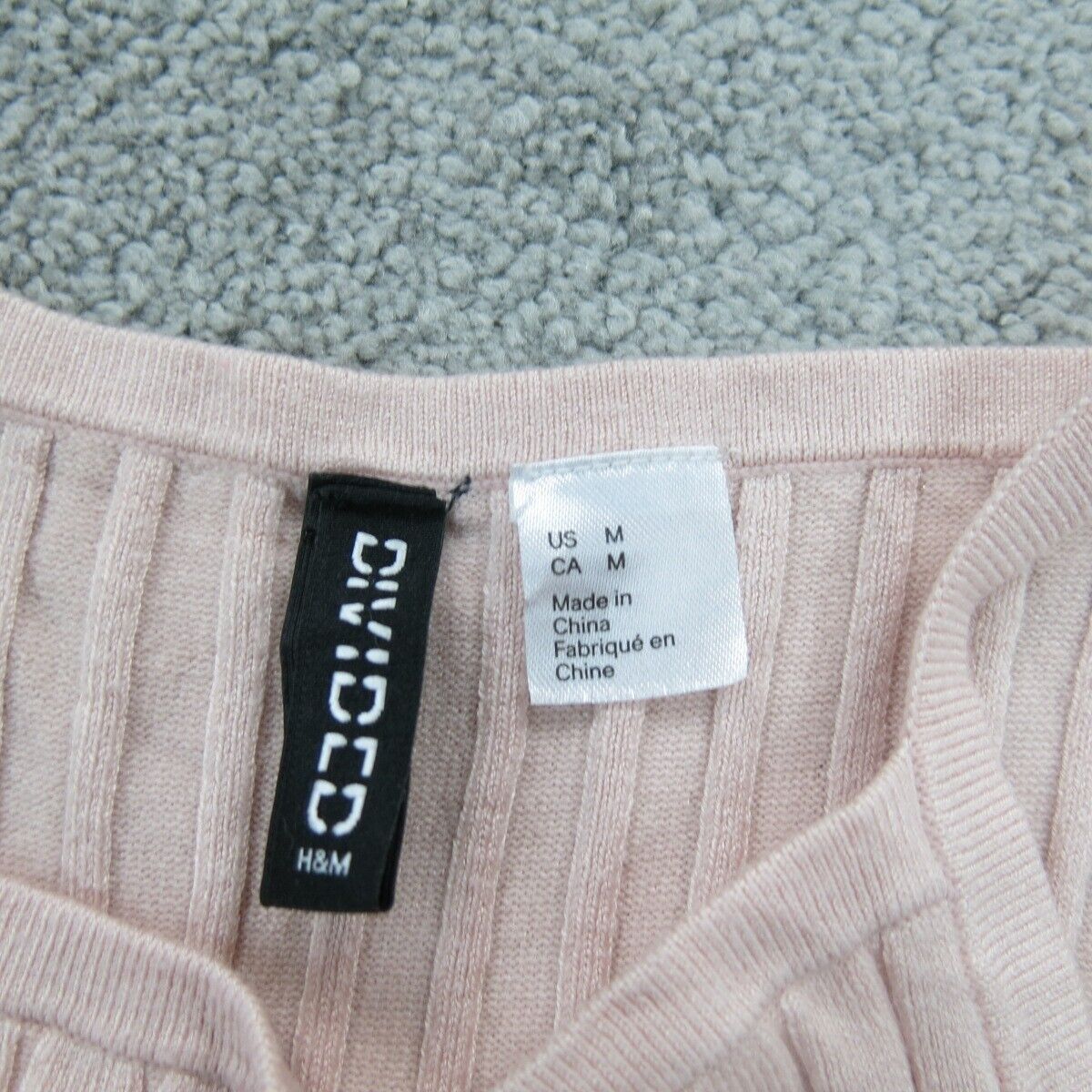 H&M Womens Pullover Knitted Sweater Sleeveless Square Neck Light Pink Sz Medium