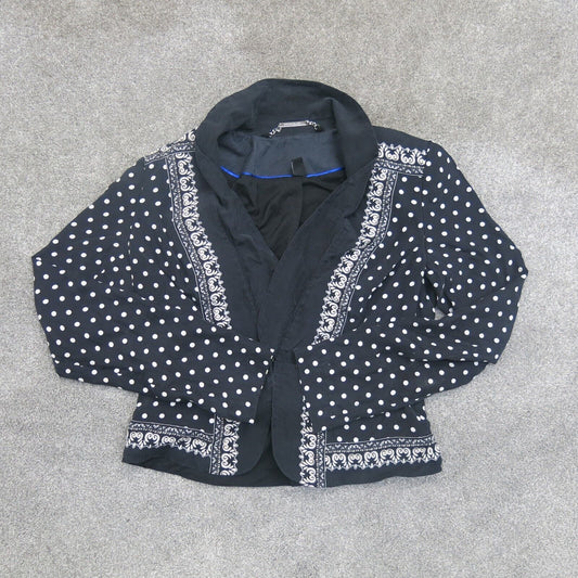 White House Black Market Womens Blazer Jacket Polka Dot Long Sleeves Black SZ 8